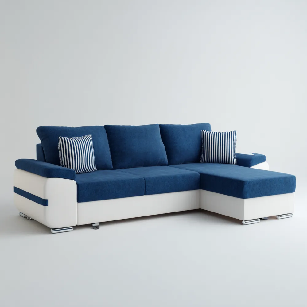 Divano angolare in tessuto 270x175x90 cm - Blu/Bianco