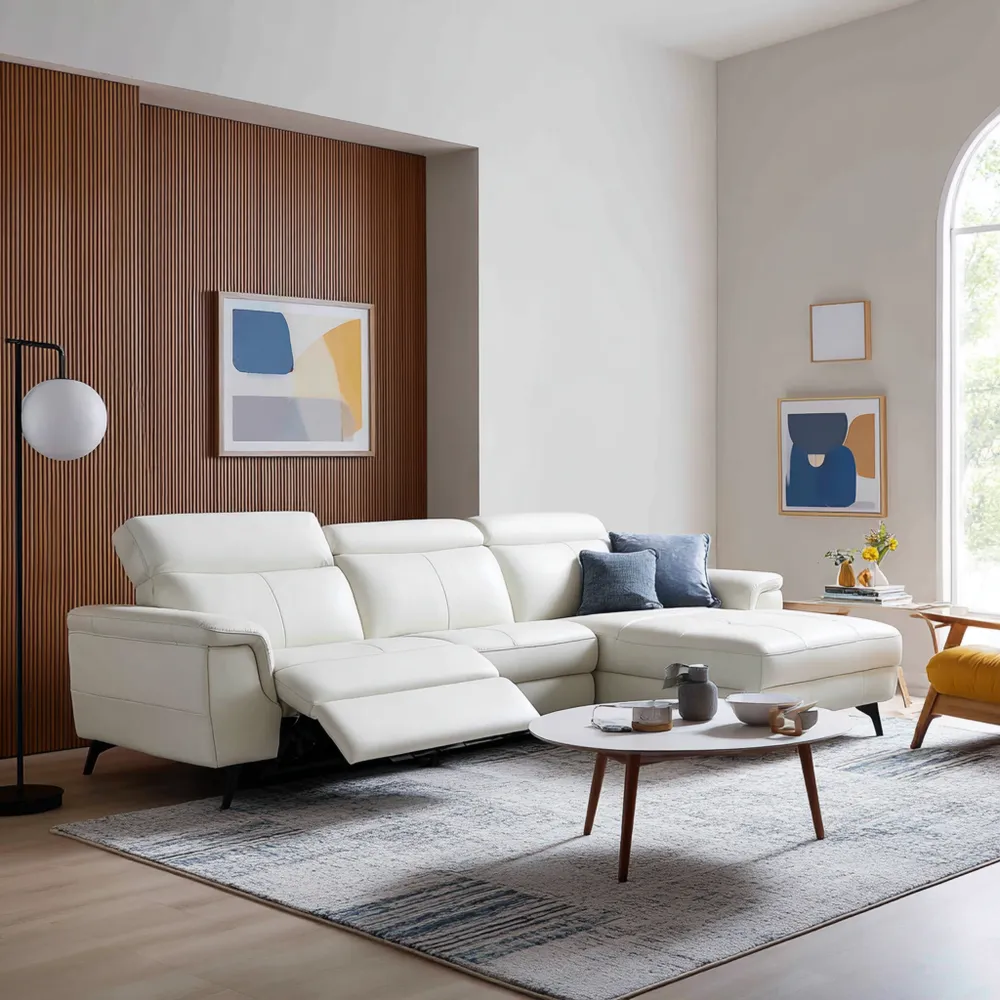 Divano ad Angolo in Pelle 280x180x95 cm - Bianco - Design Moderno con Funzionalità Reclinabile