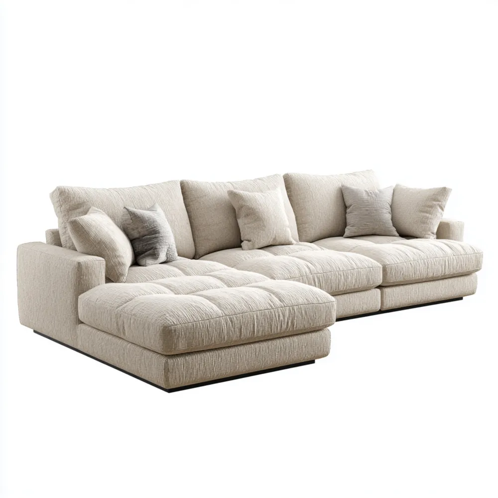 Divano angolare in tessuto 300x150x85 cm - Beige - Design contemporaneo