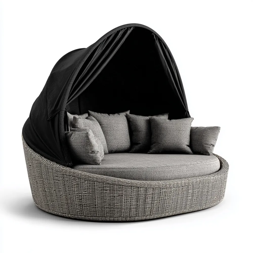 Lettino prendisole Rotondo Intrecciato con Baldacchino 180x180x150 cm - Grigio e Nero - Design Moderno