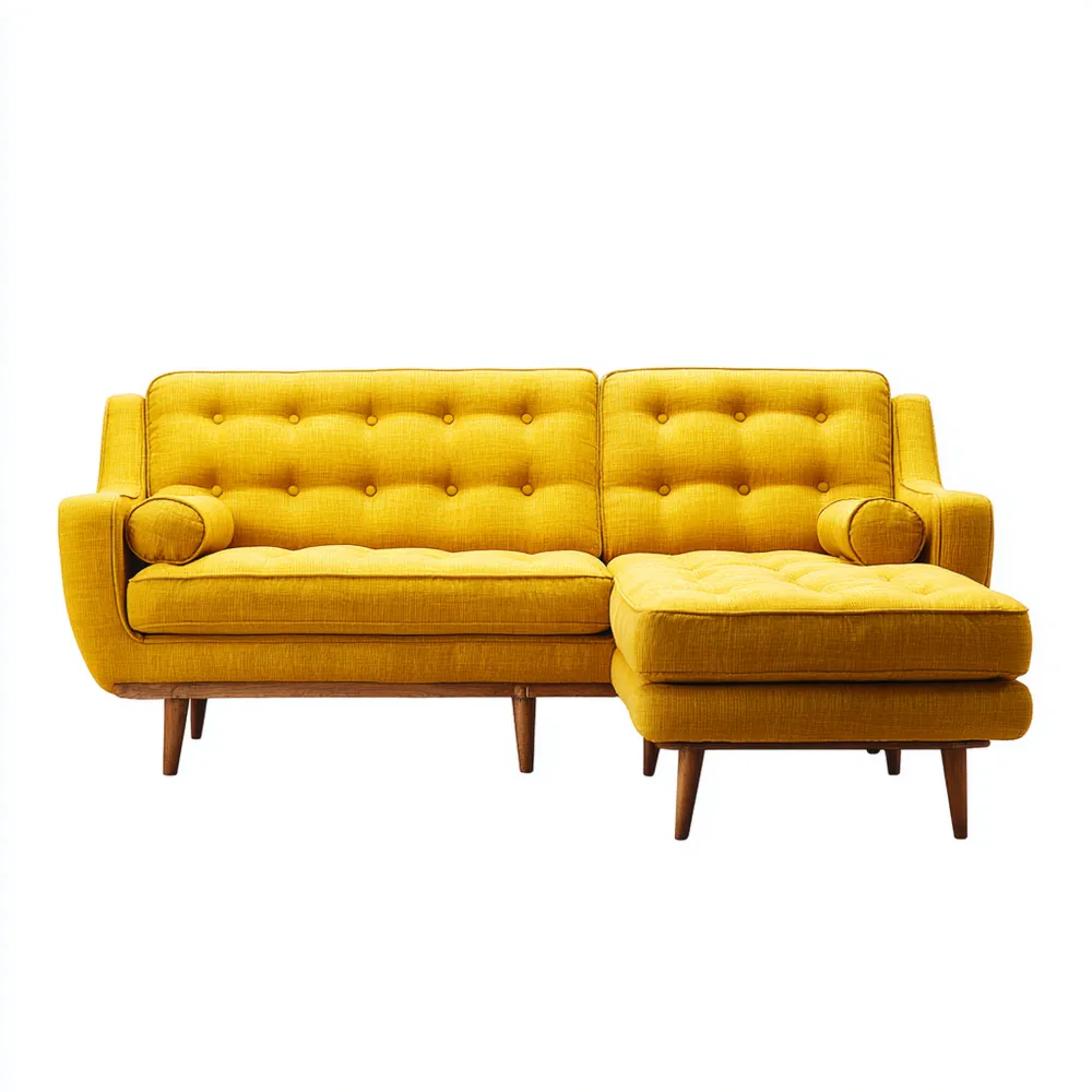 Divano angolare in tessuto Giallo 200x150x85 cm – Design retrò