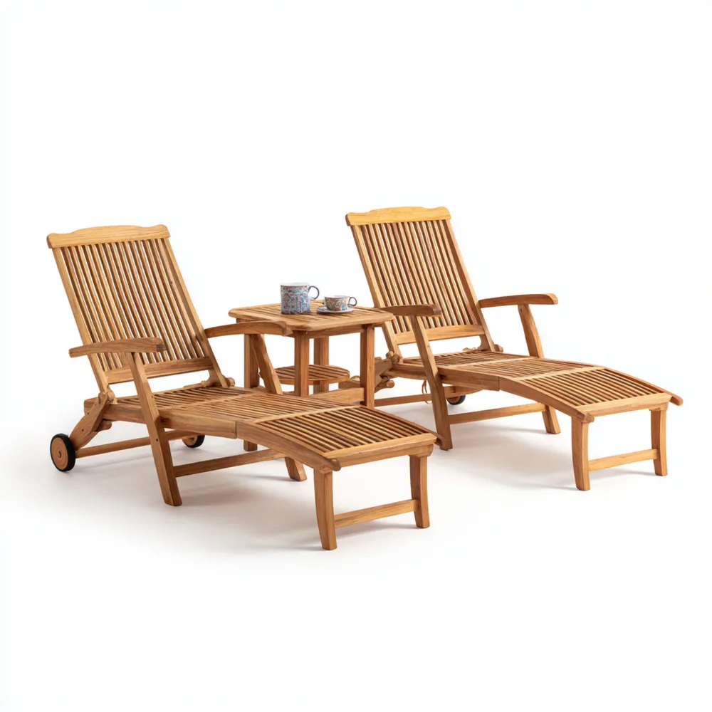 Lettino prendisole in legno di teak 200x65x35 cm - Set da giardino regolabile