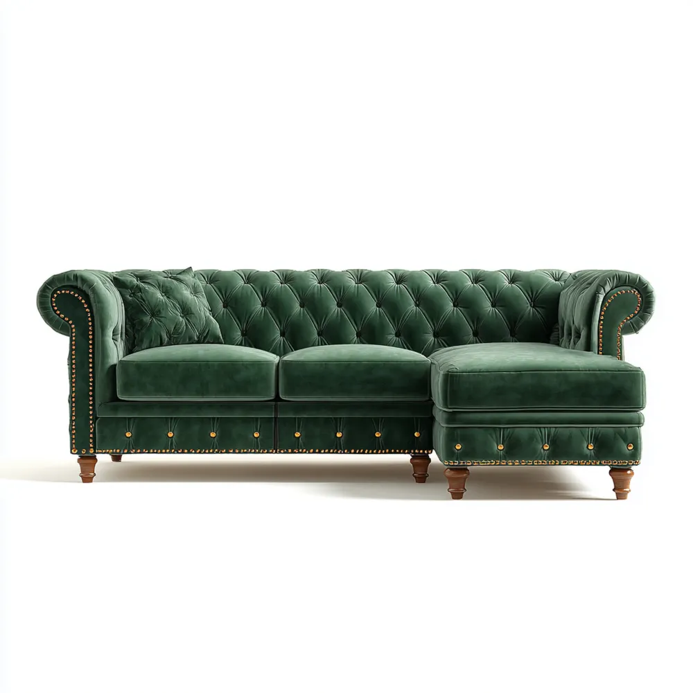 Divano Angolare in Velluto 240x150x85 cm - Verde Scuro - Design Classico