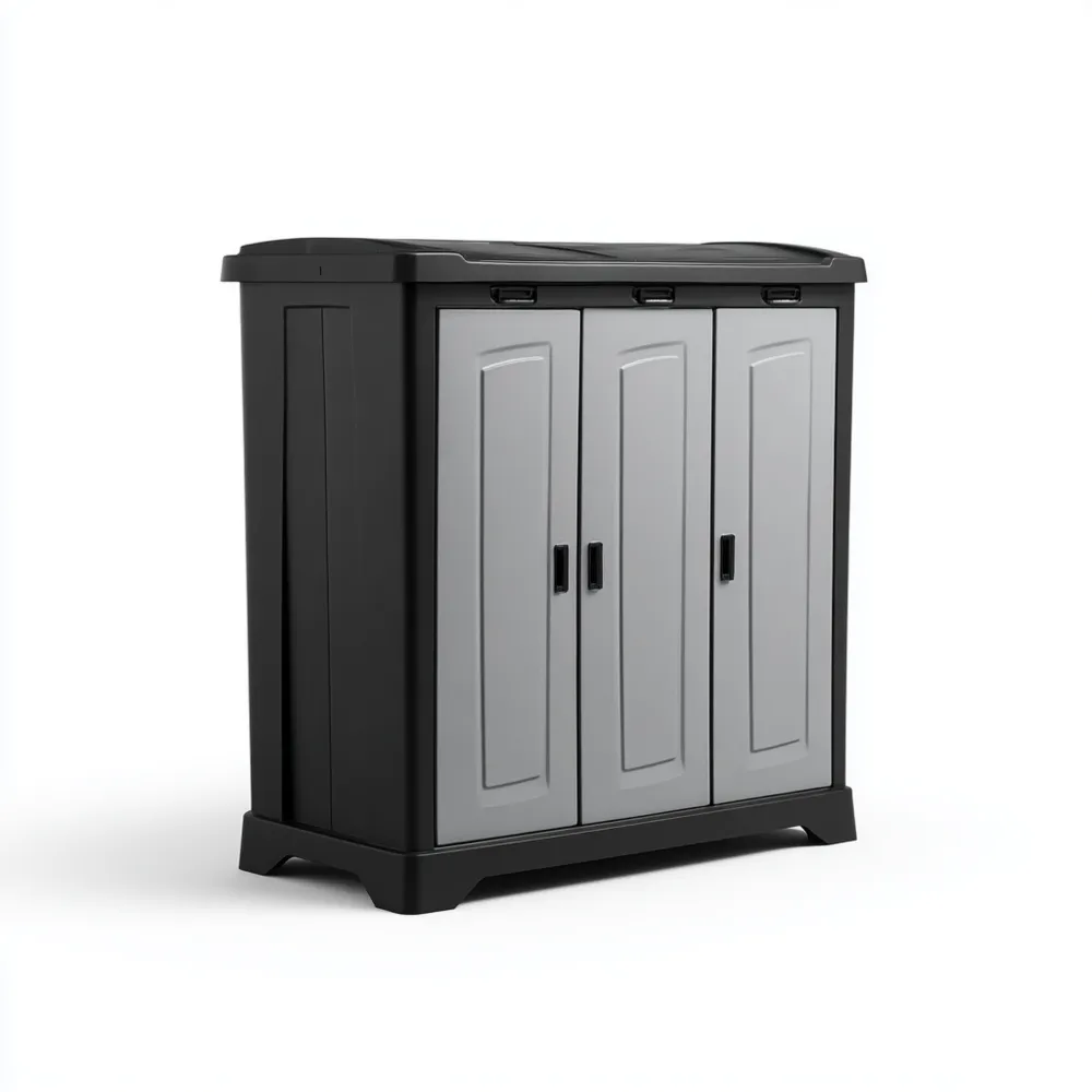 Armadio da esterno in resina 3 ante 100x55x180 cm - Grigio/Nero - Impermeabile