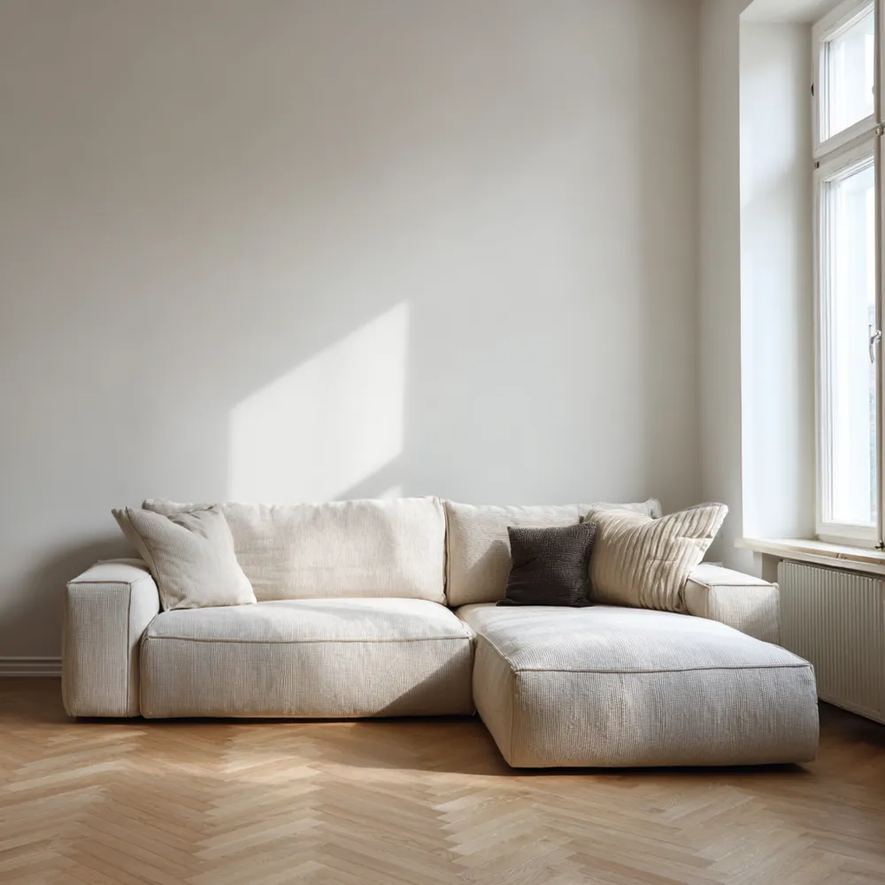 Divano angolare in tessuto 280x160x85 cm - Beige - Design moderno