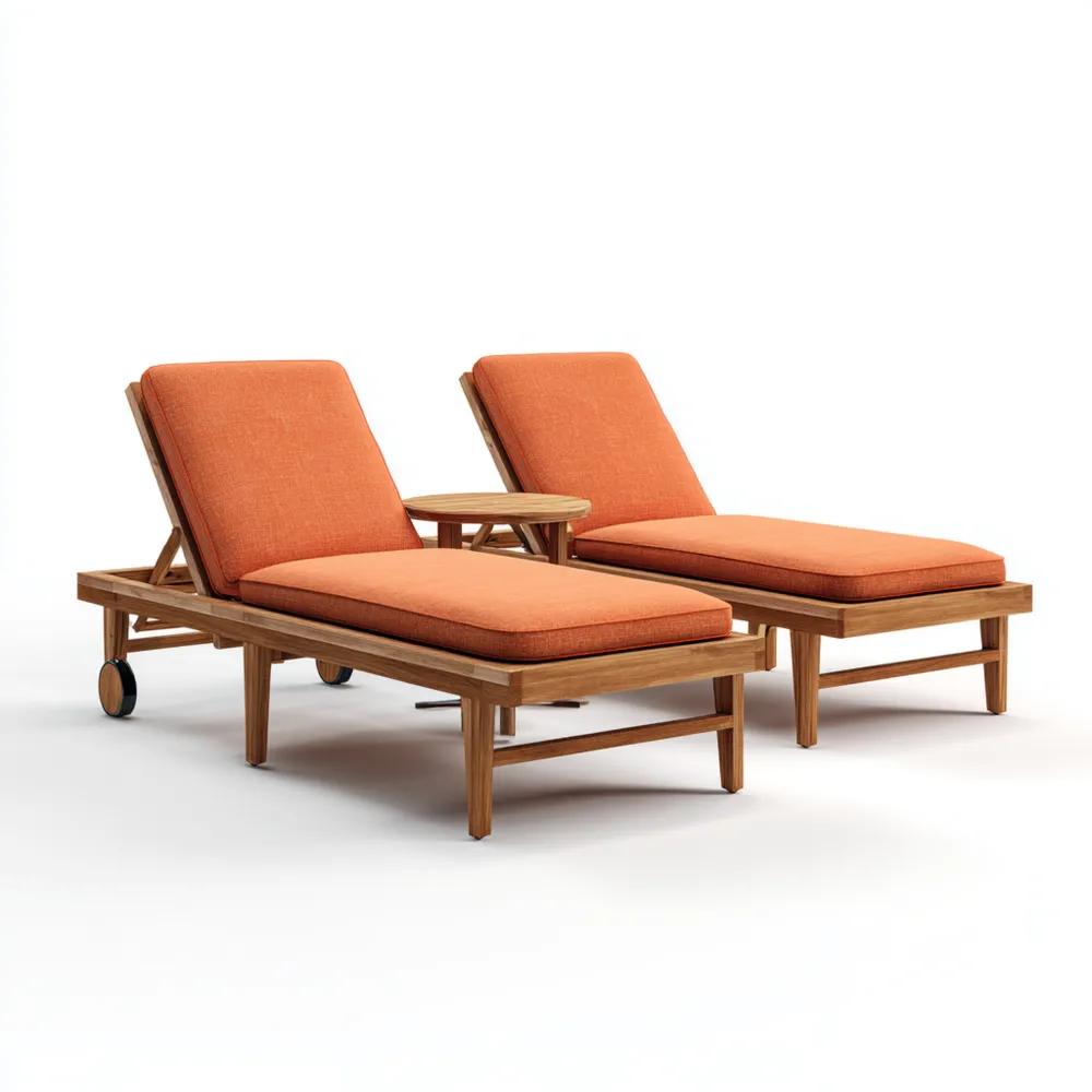 Lettino prendisole 200x65x35 cm in legno massello con cuscini Arancione – Design moderno