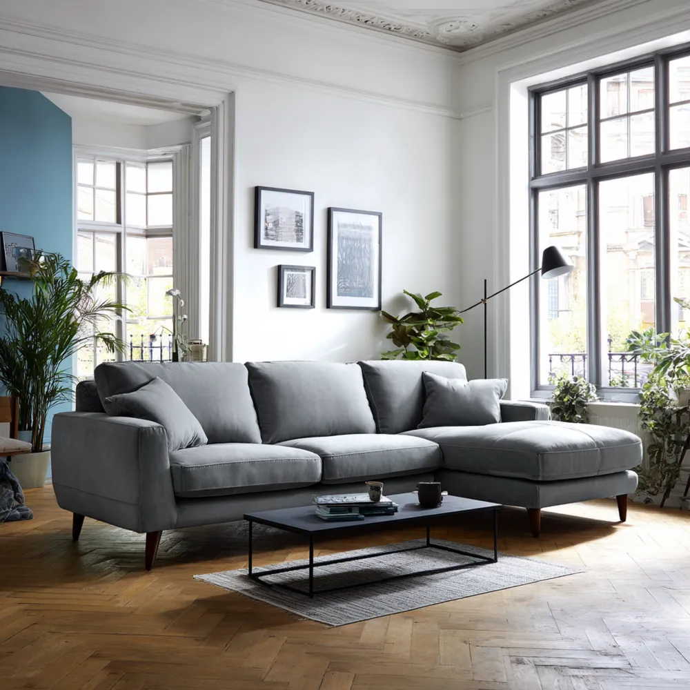 Divano Angolare Moderno in Tessuto 280x160x85 cm - Grigio Chiaro