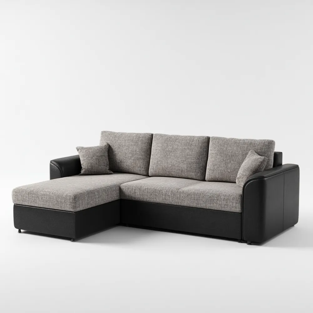 Divano angolare tessuto e pelle 250x150x90 cm - Grigio/Antracite - Design moderno