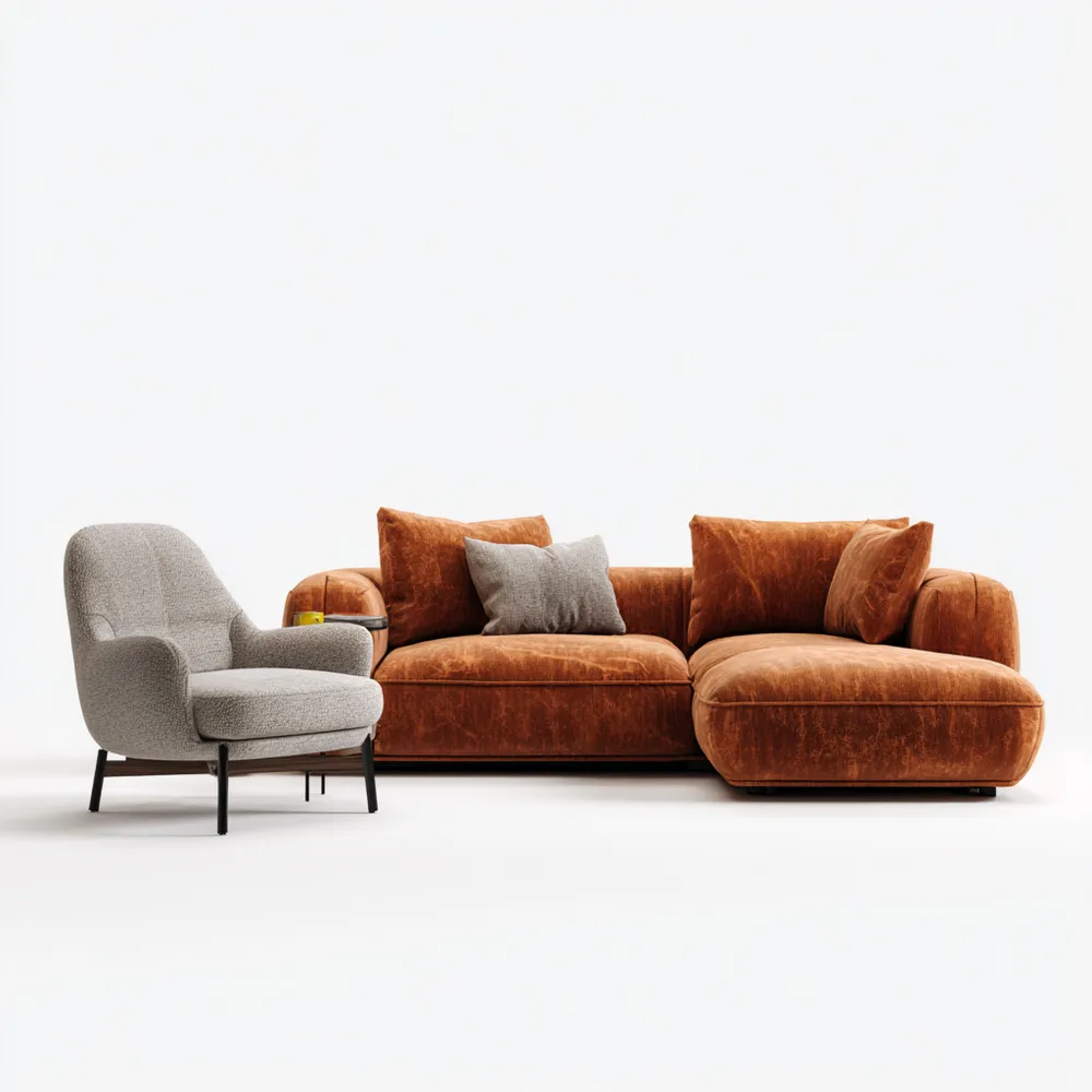 Set di divani in tessuto vellutato 250x90x70 cm - Marrone/Grigio - Design contemporaneo