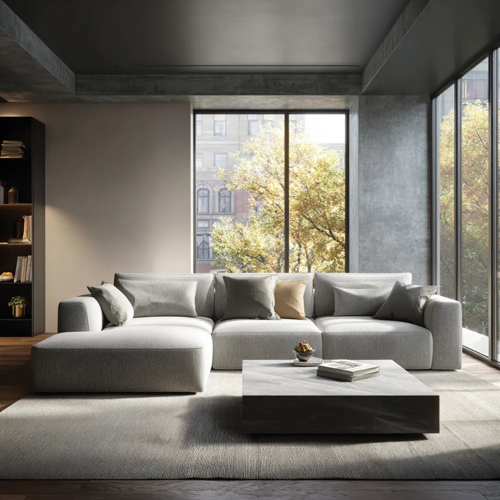 Set di divani in tessuto morbido 300x150x90 cm – Grigio Chiaro – Design moderno