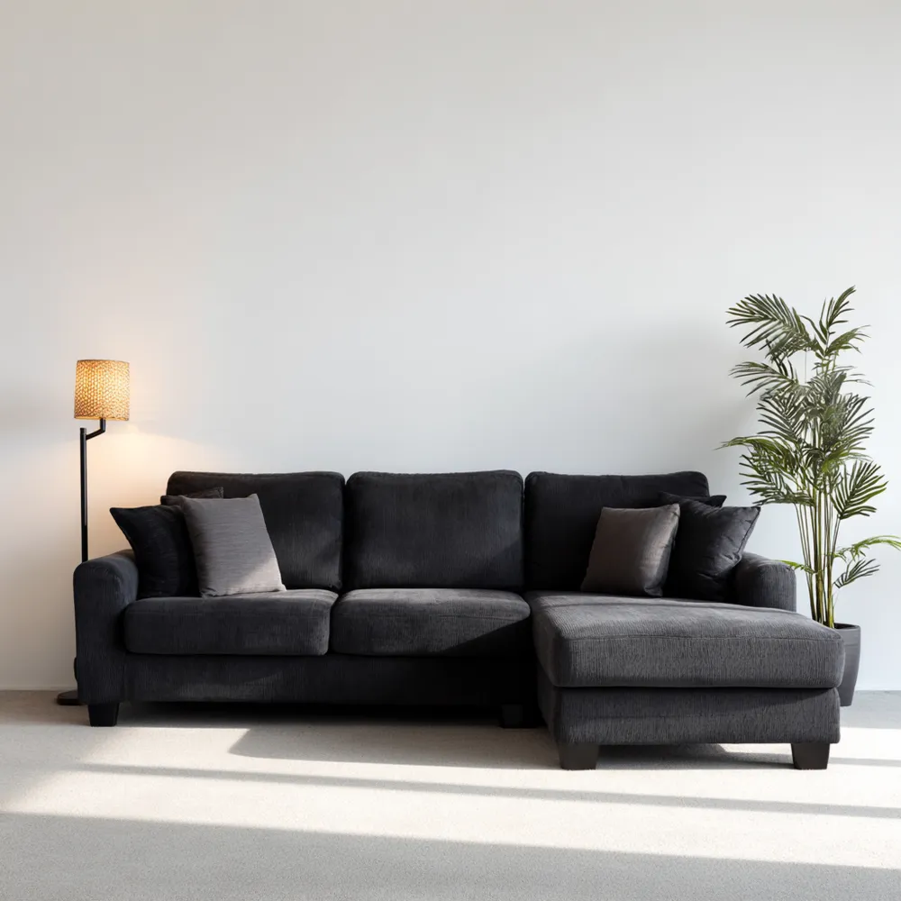 Divano angolare in tessuto 280x150x85 cm - Grigio scuro - Design moderno