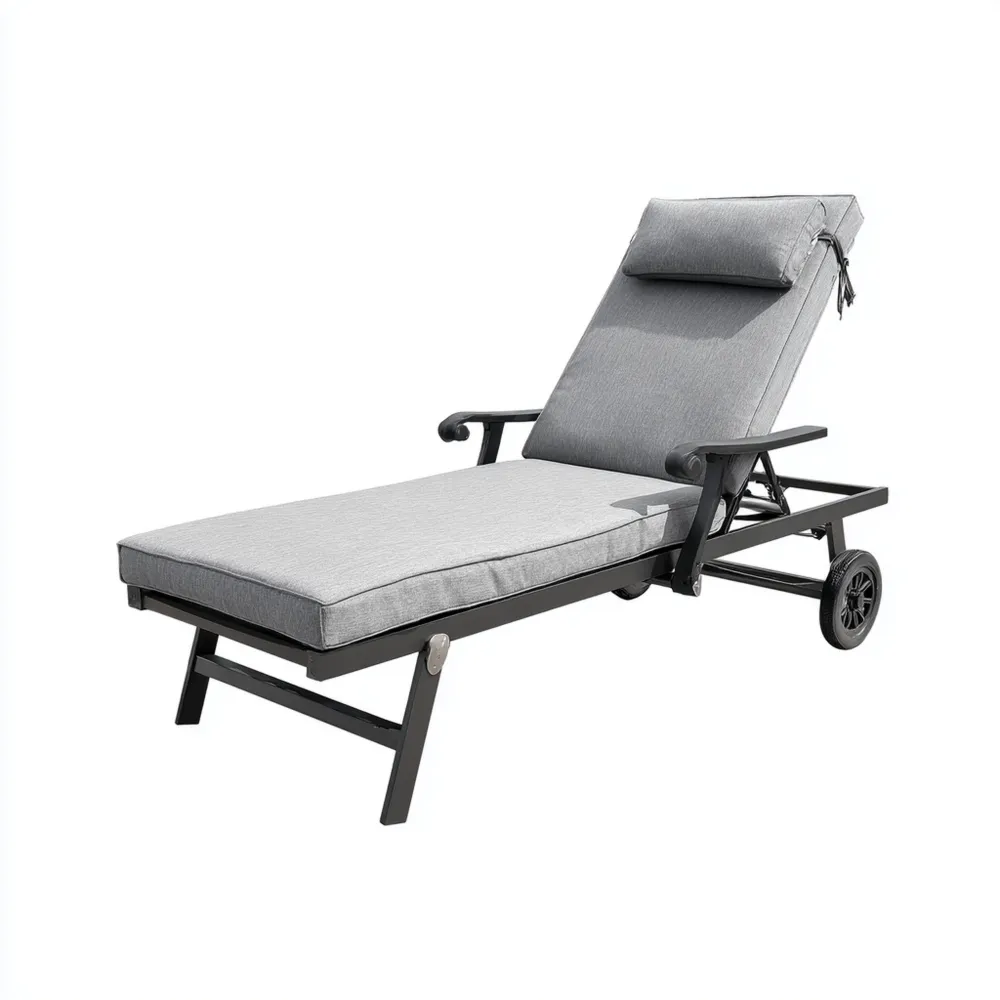 Lettino prendisole in metallo con cuscino imbottito 200x65x35 cm - Grigio - Design moderno