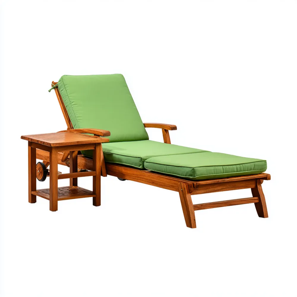 Lettino prendisole in legno massello 200x65x35 cm con cuscini Verdi – Design elegante