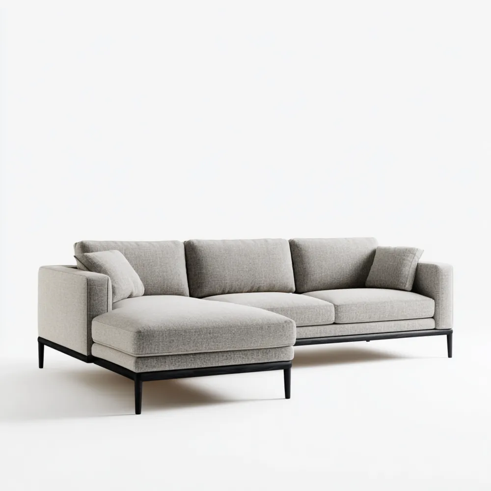 Divano angolare 280x90x85 cm in tessuto – Grigio chiaro – Design moderno