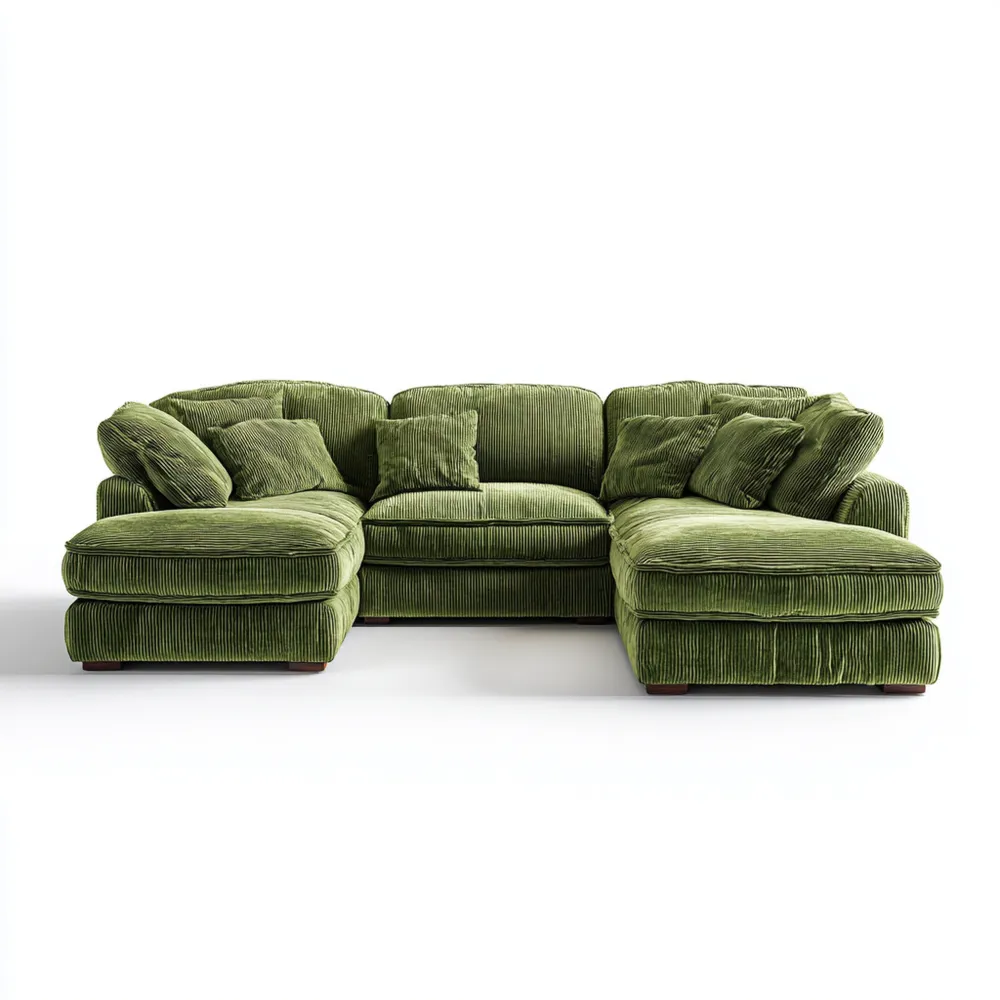 Divano angolare in velluto a coste 270x150x85 cm - Verde oliva - Design moderno