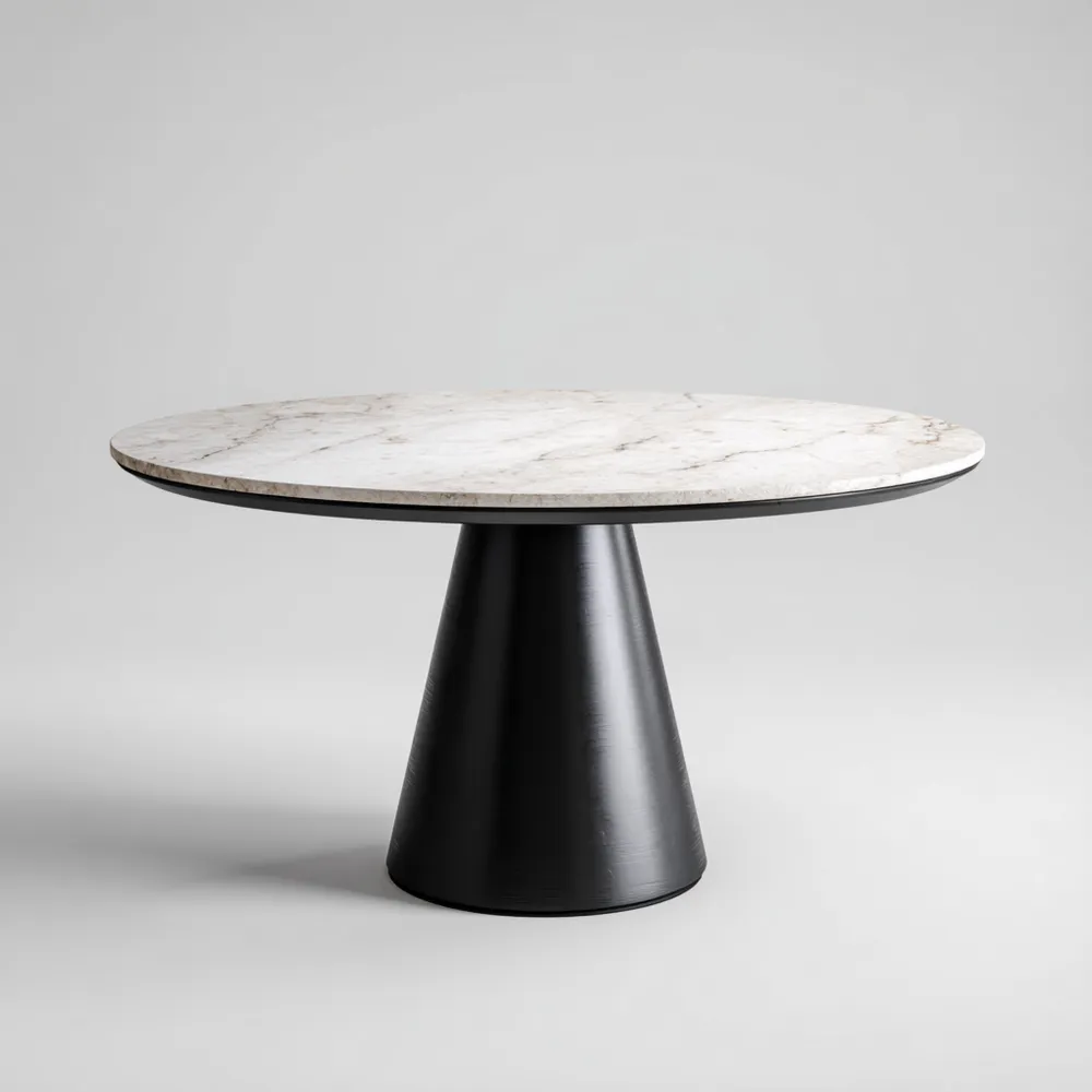 Table à manger marbre 120x120x75 cm - Blanc/Noir - Design contemporain