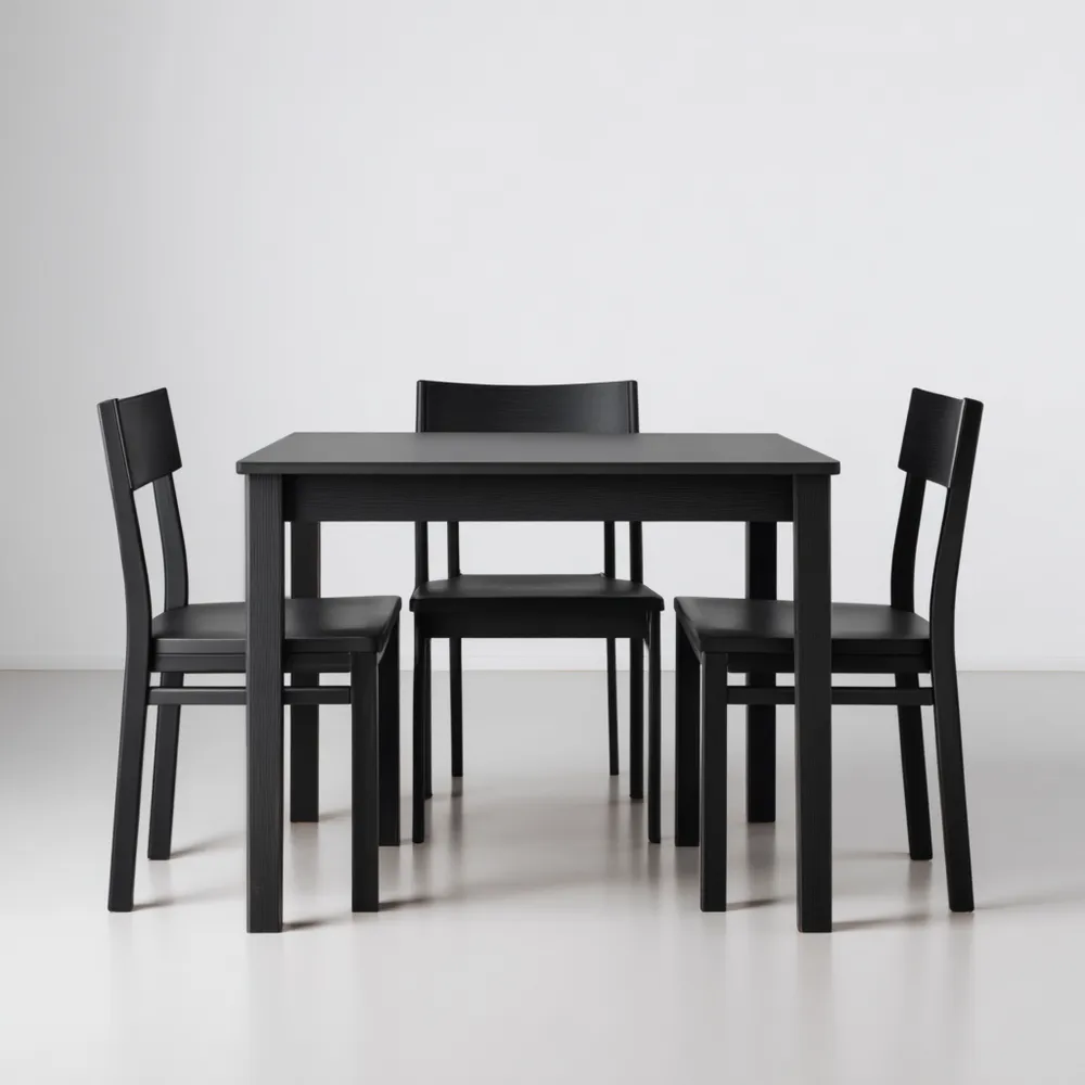 Set de table à manger et chaises 75x75x74 cm – Bois – Noir – Design contemporain