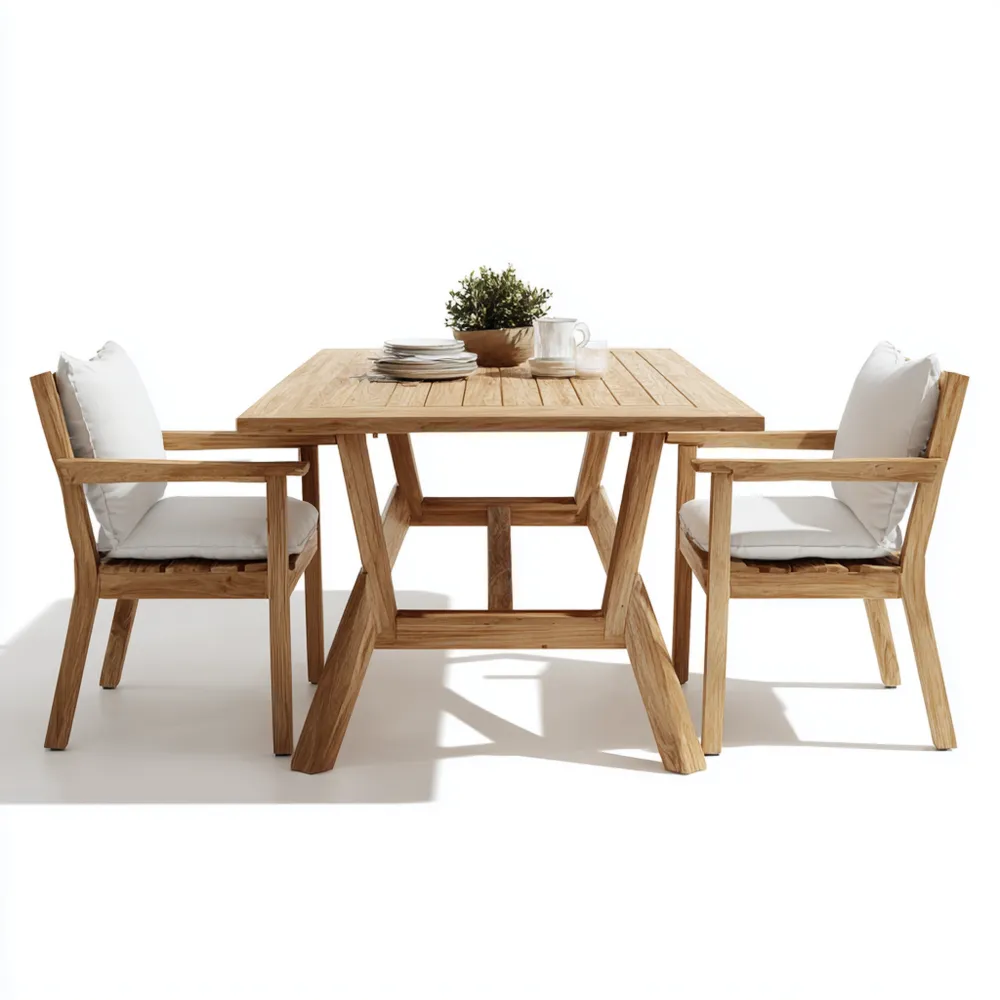 Ensemble table et chaises de jardin en bois de teck 150x90x75 cm – Design moderne