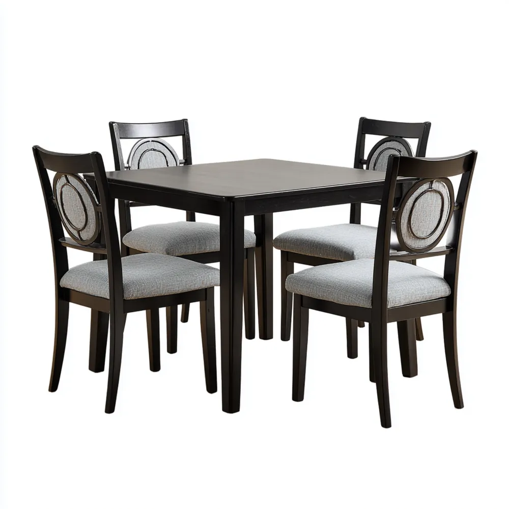 Set de table et chaises Bois 120x75x75 cm – Noir/Gris – Design contemporain