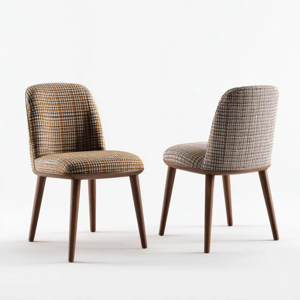 Chaise de salle à manger 45x50x85 cm Tissu quadrillé – Jaune/Marron – Design contemporain