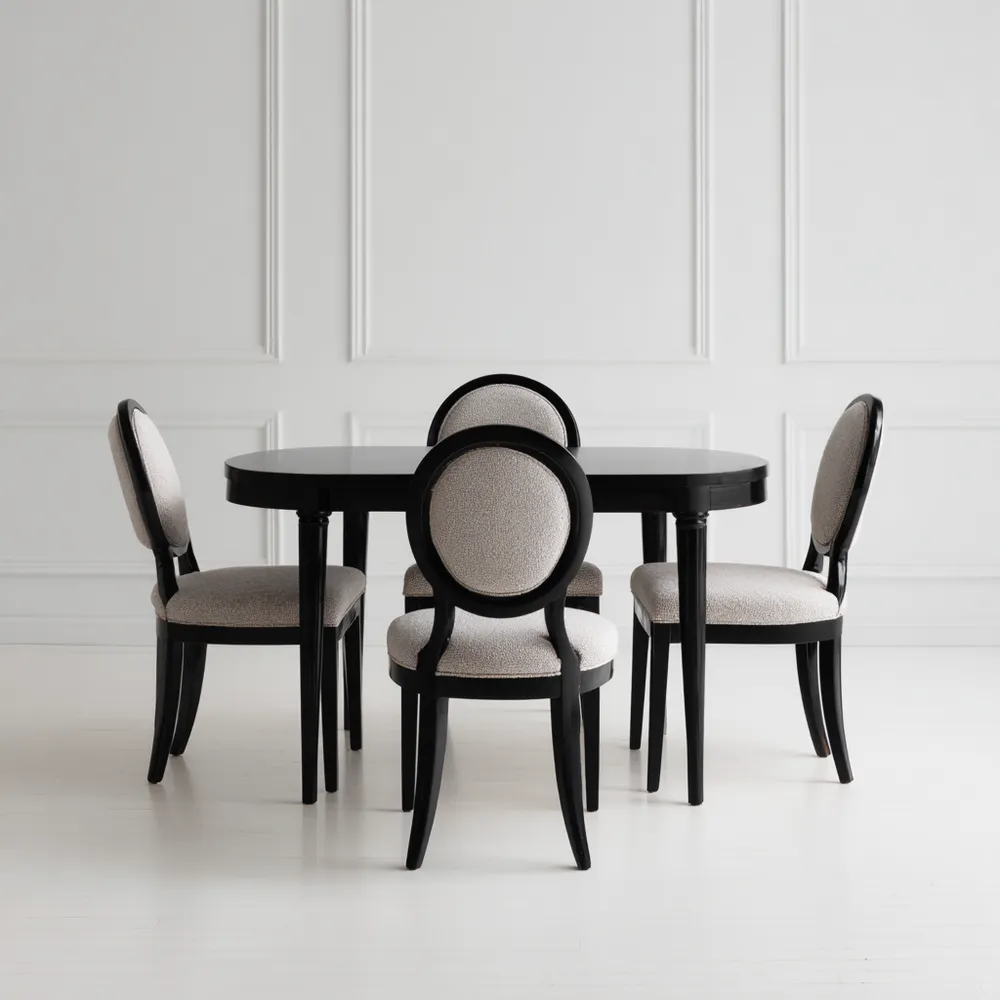 Ensemble de table et chaises en Bois 120x75x75 cm – Noir/Gris – Design classique