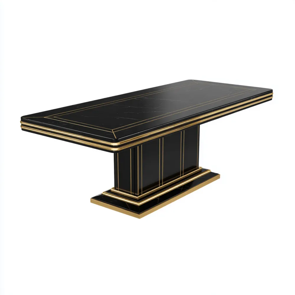 Table à manger marbre Noir/Doré 200x90x75 cm – Design élégant et contemporain