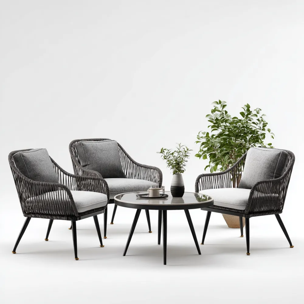 Ensemble de salon de jardin 75x70x80 cm en rotin synthétique coussins Gris moderne