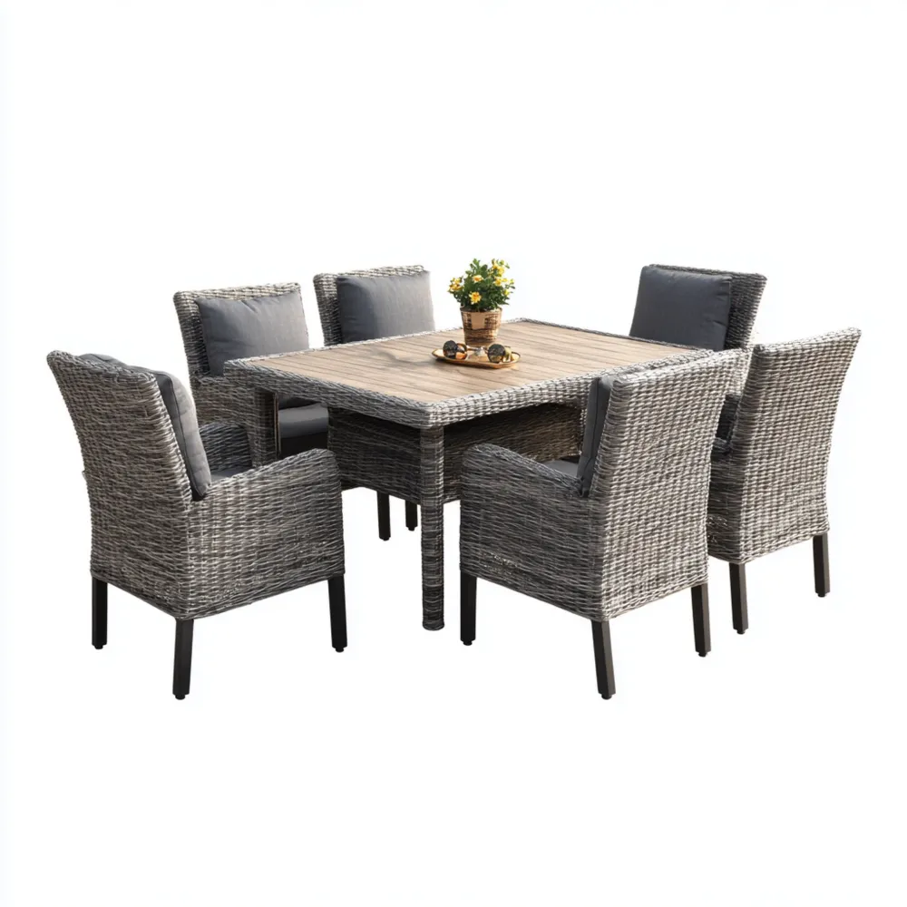 Ensemble table et chaises de jardin en osier 150x90x75 cm – Gris