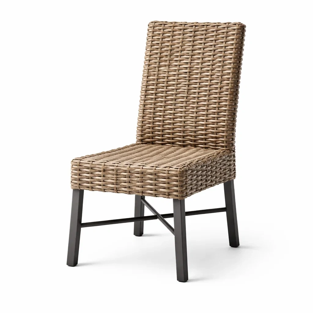 Sedia da pranzo in rattan marrone con gambe in acciaio-URBANSOFAFIT