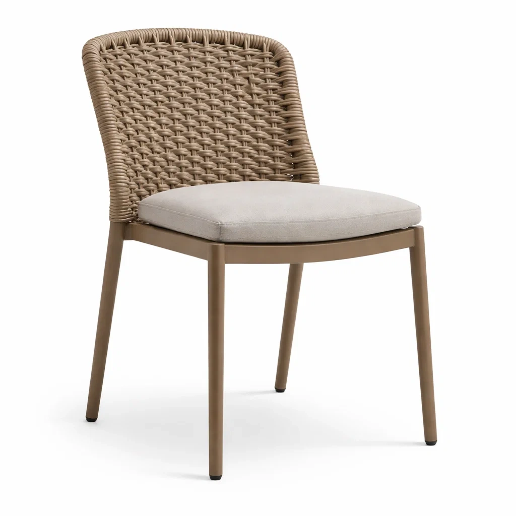 Sedia da pranzo in metallo poliestere marrone beige-URBANSOFAFIT