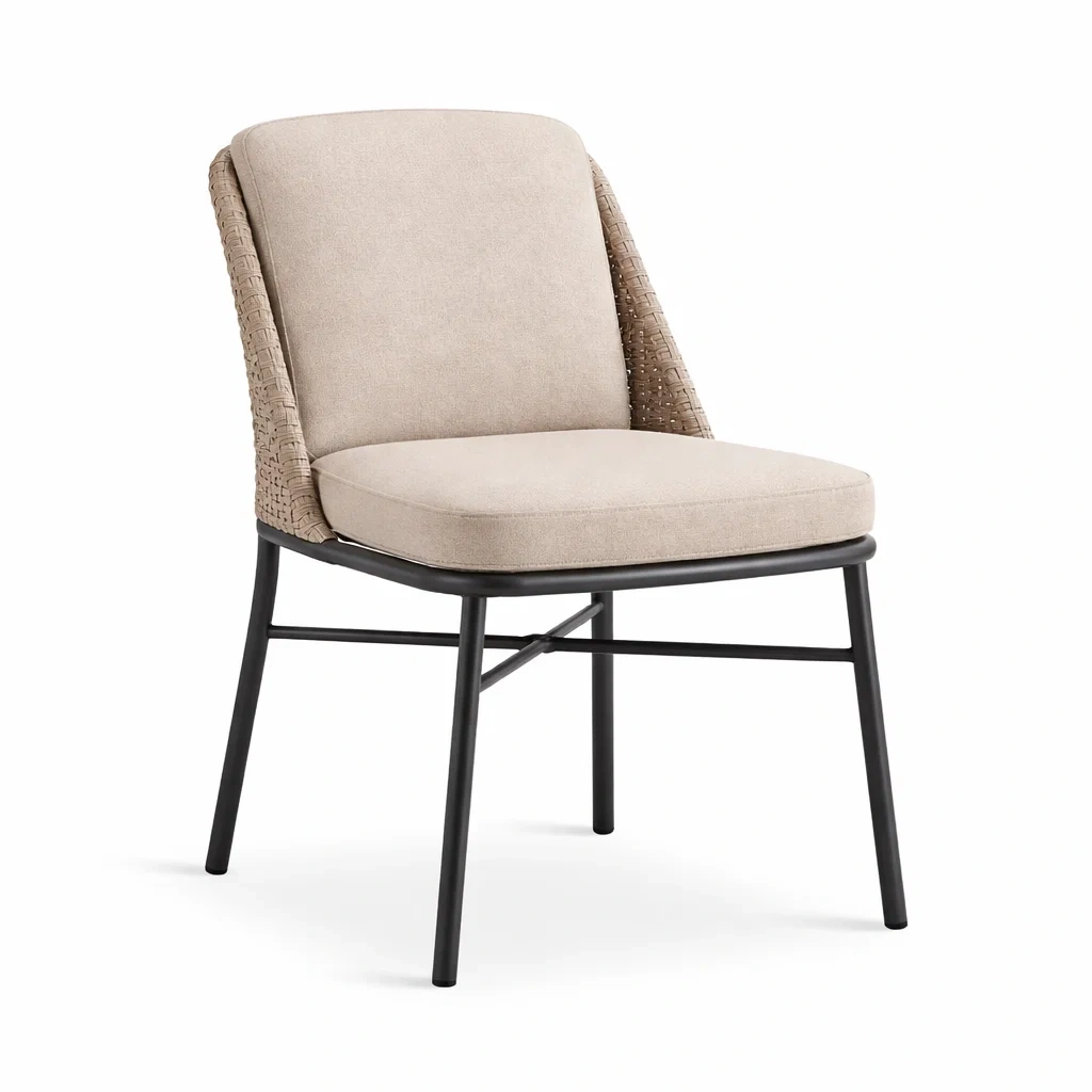 Sedia da pranzo in rattan e metallo beige-URBANSOFAFIT