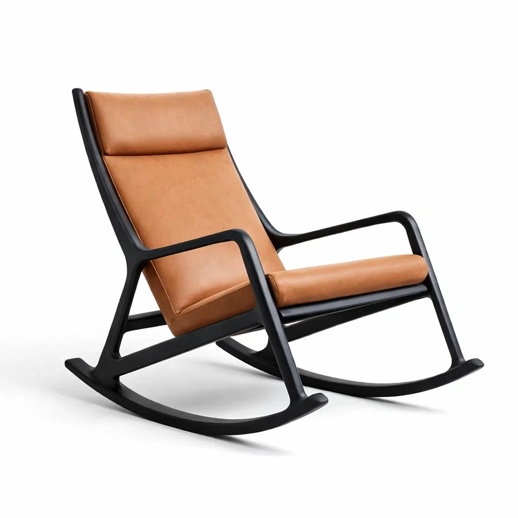 Sedia a dondolo in legno con rivestimento in pelle sintetica-URBANSOFAFIT