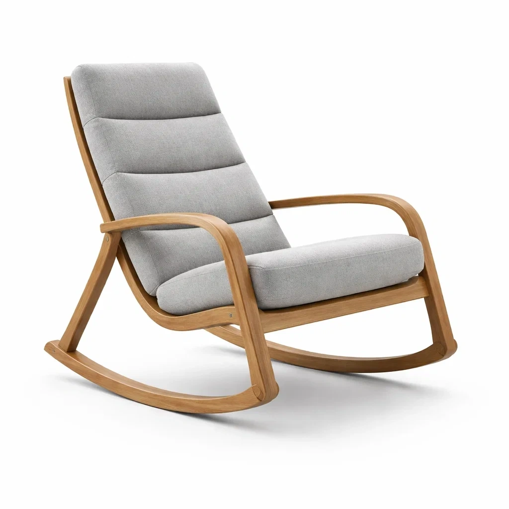 Sedia a dondolo in legno con rivestimento in tessuto poliestere grigio-URBANSOFAFIT