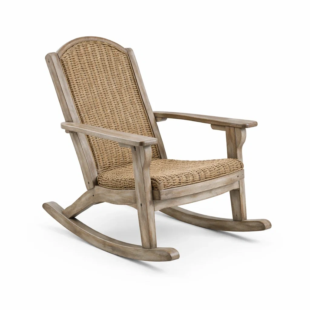 Sedia a dondolo in legno e rattan naturale-URBANSOFAFIT