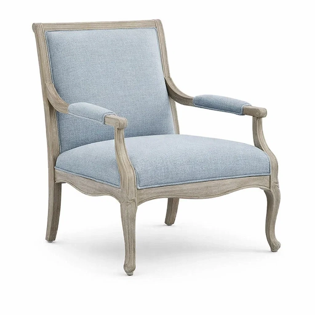 Poltrona in legno con rivestimento in tessuto blu-URBANSOFAFIT