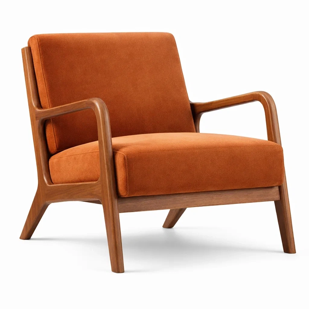 Poltrona in legno rivestita in velluto arancione-URBANSOFAFIT