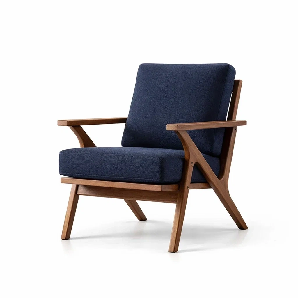 Poltrona in legno e tessuto blu-URBANSOFAFIT