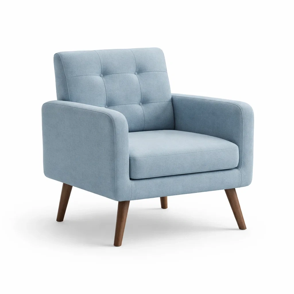 Poltrona in tessuto blu con gambe in legno-URBANSOFAFIT