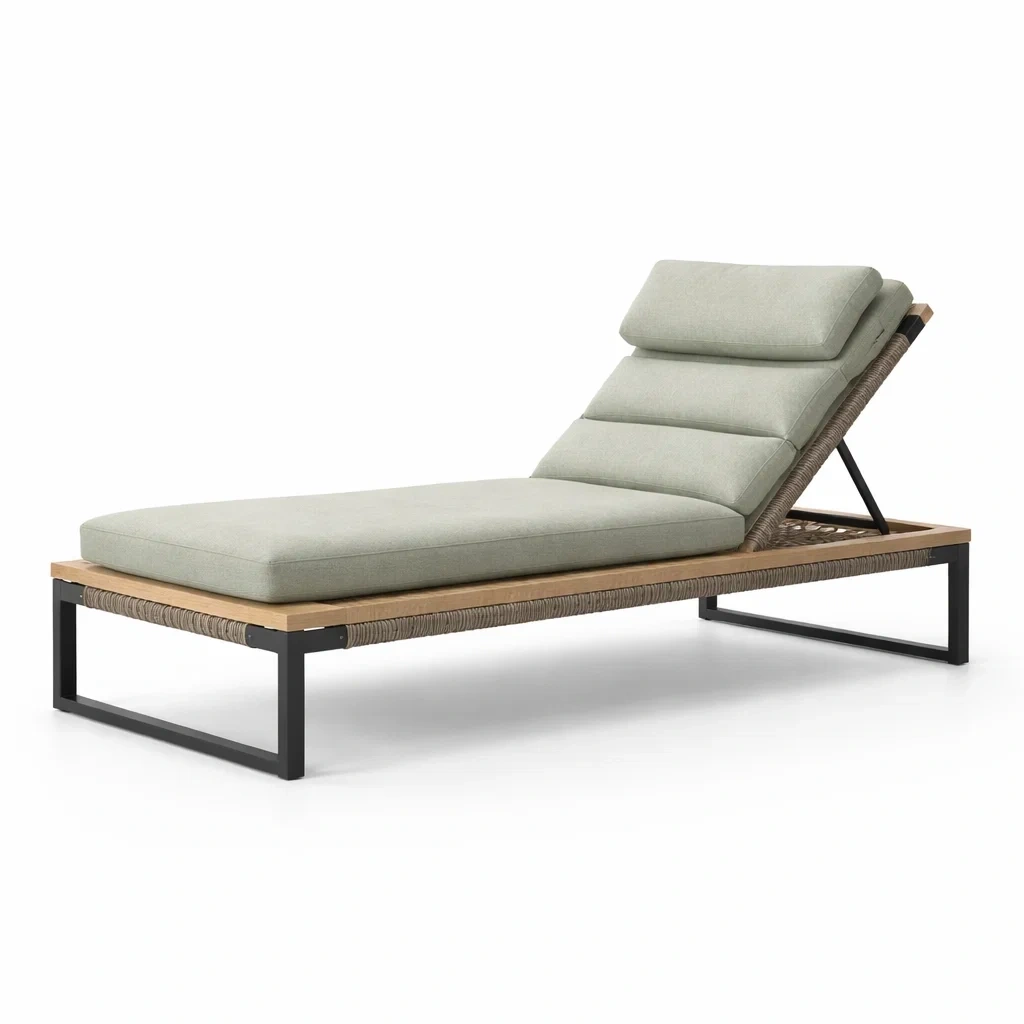 Sdraio prendisole in alluminio e teak con cuscini reclinabili-PLUSHSEATCRAFT