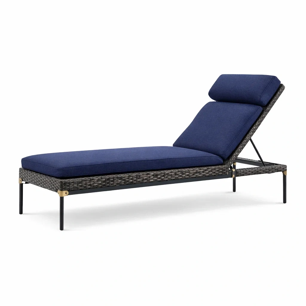 Sdraio regolabile in rattan sintetico con cuscini blu-PLUSHSEATCRAFT
