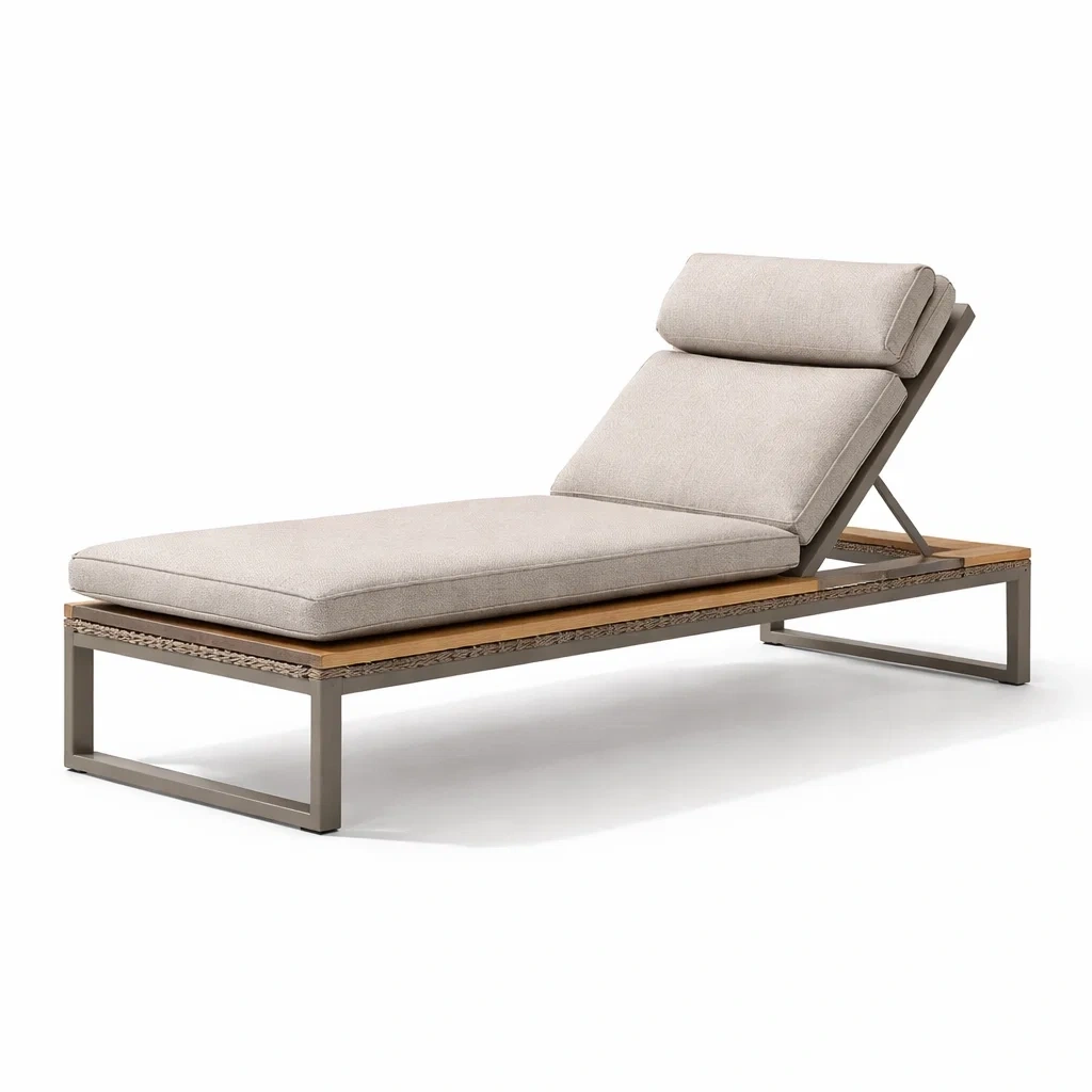 Sdraio prendisole in metallo con cuscini in tessuto grigio-PLUSHSEATCRAFT