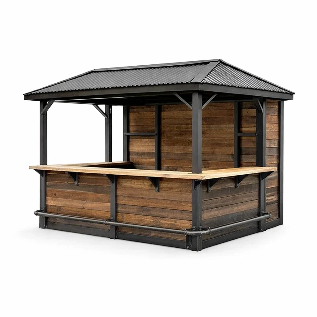 Padiglione bar da giardino in legno e metallo marrone e nero-PLUSHSEATCRAFT