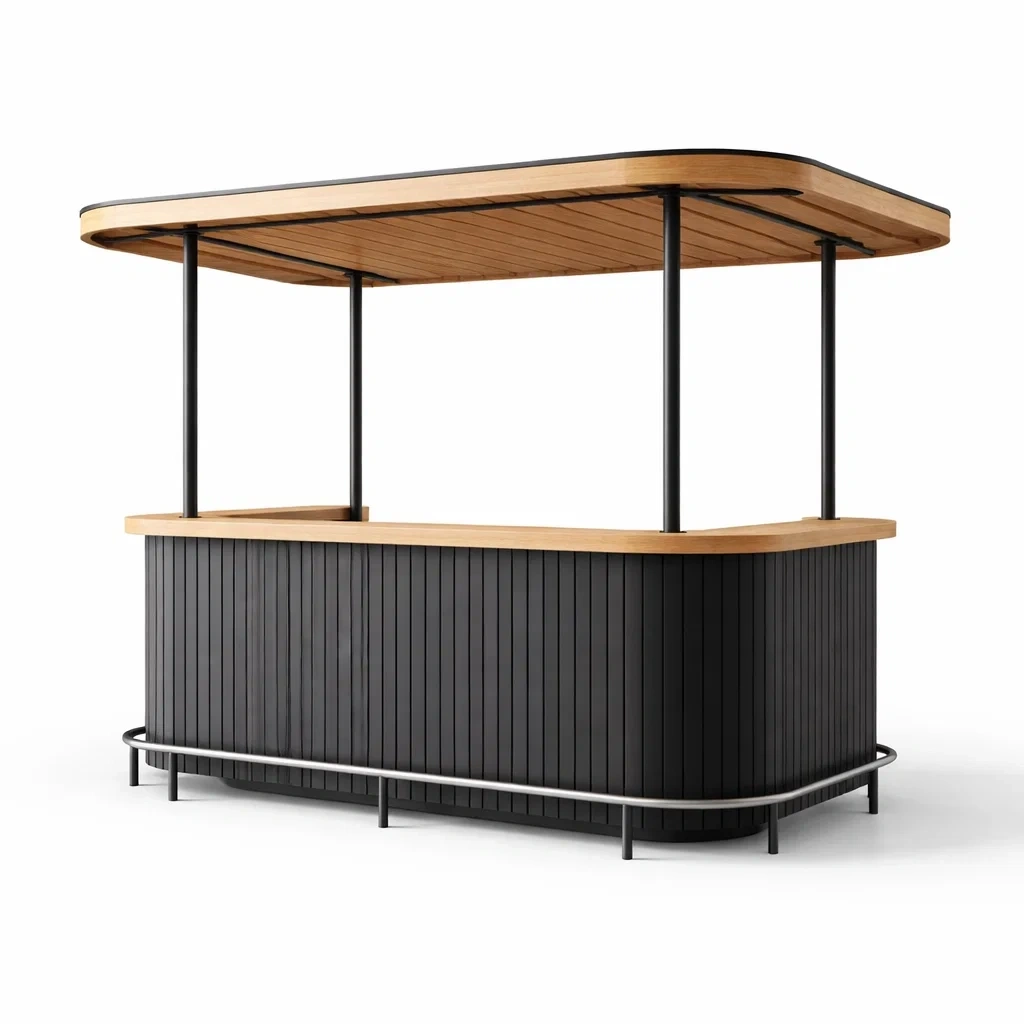 Padiglione bar in legno e metallo nero-PLUSHSEATCRAFT