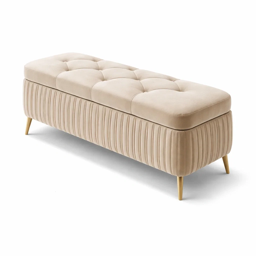 Panca imbottita in velluto con gambe in metallo, beige dimensioni 122 x 42 x 45 cm-PLUSHSEATCRAFT