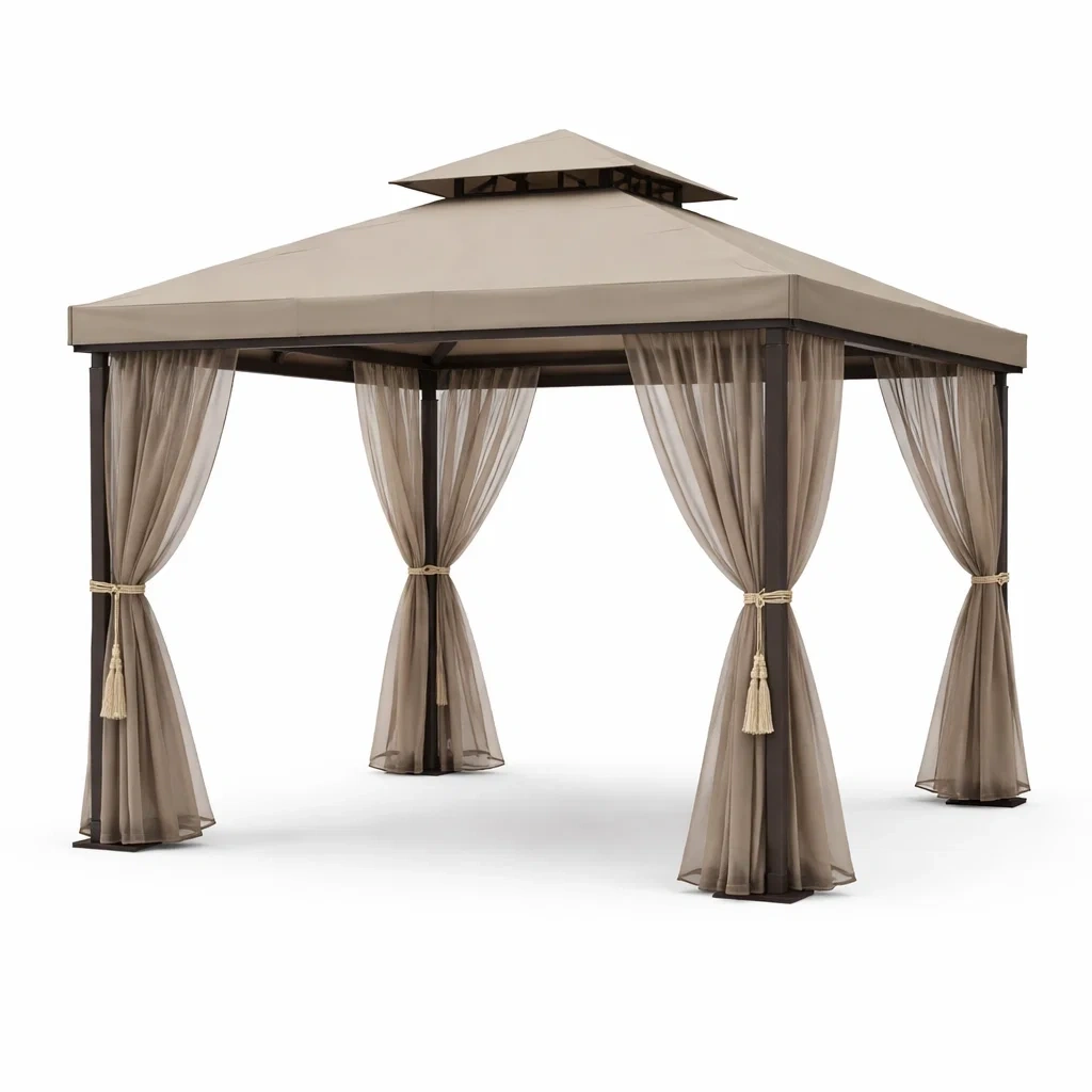Gazebo quadrato in acciaio e poliestere con tende-PLUSHSEATCRAFT