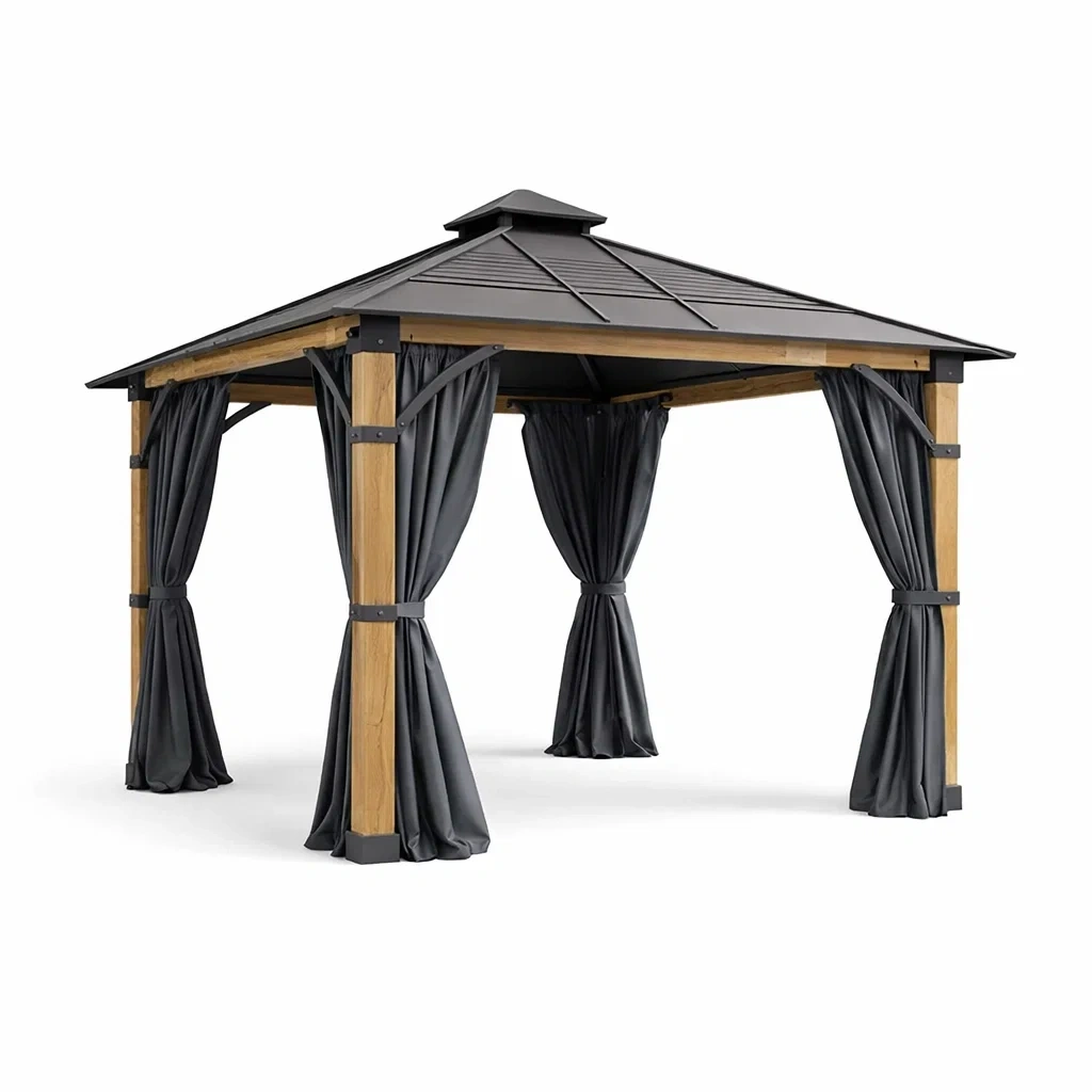Gazebo in alluminio e acciaio 3x3 m con tenda grigia-PLUSHSEATCRAFT