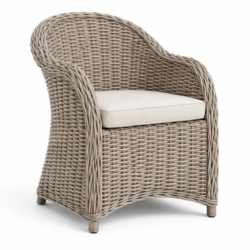 Poltrona in rattan sintetico beige con cuscino in poliestere-PLUSHSEATCRAFT