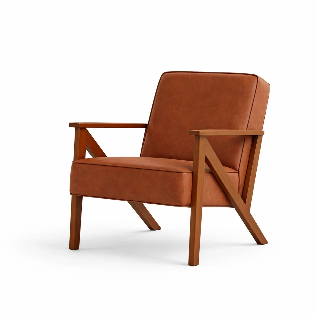 Poltrona in similpelle marrone con telaio in legno-PLUSHSEATCRAFT