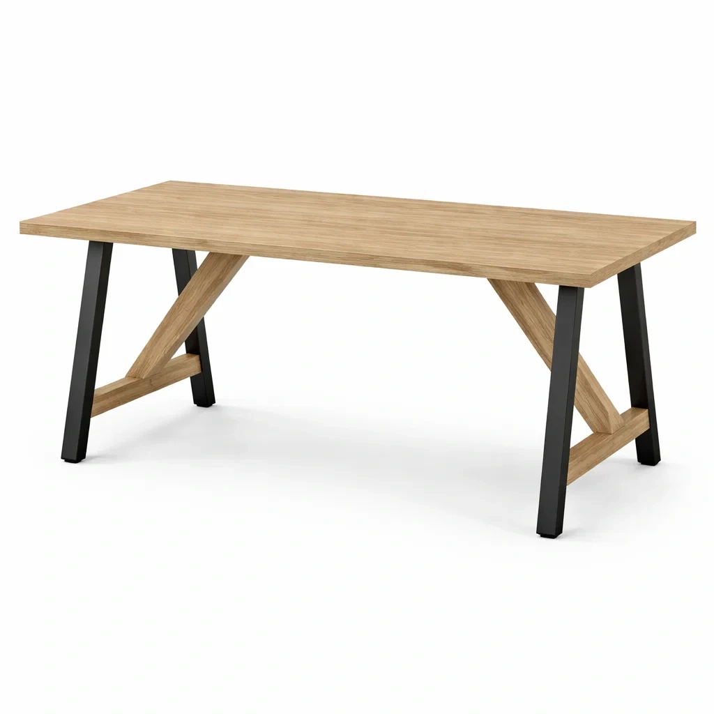 Tavolo rettangolare in legno di rovere e metallo nero 200x90x75 cm-LUXECUSHIONFIT
