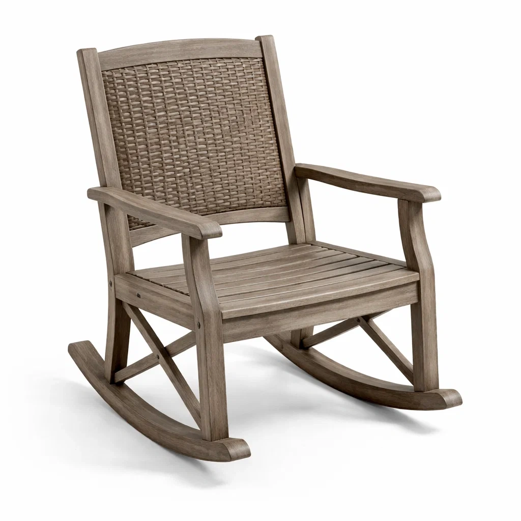 Sedia a dondolo in legno e vimini-LUXECUSHIONFIT